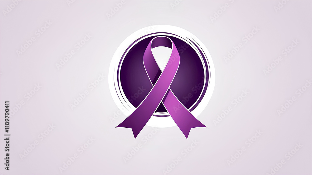 Wall mural A purple awareness ribbon set within a circular frame on a light purple, gradient background.