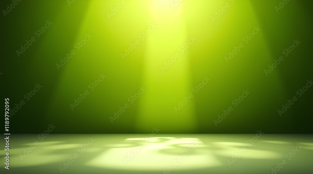 Aufkleber ai image features a spotlight illuminating a green stage with abstract shadow patterns.