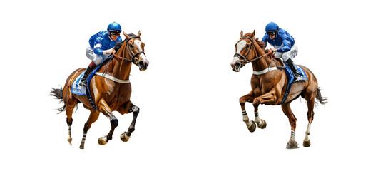 Racing Horses with Jockeys on Transparent Background