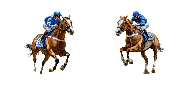 Racing Horses with Jockeys on Transparent Background