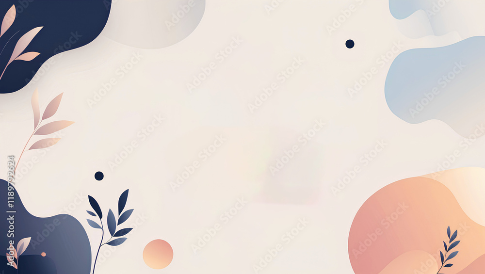Poster abstract light background with fluid shapes, plants, and a minimalist feel. suitable for various des