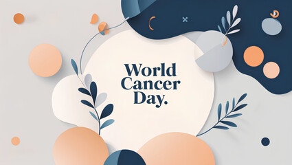Abstract background with organic shapes, circles, plants, and "World Cancer Day" text in the middle.