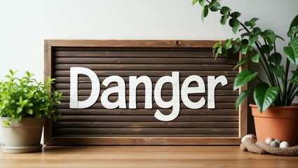 danger is boldly displayed in a rustic, hand-painted style on a wooden signboard background
