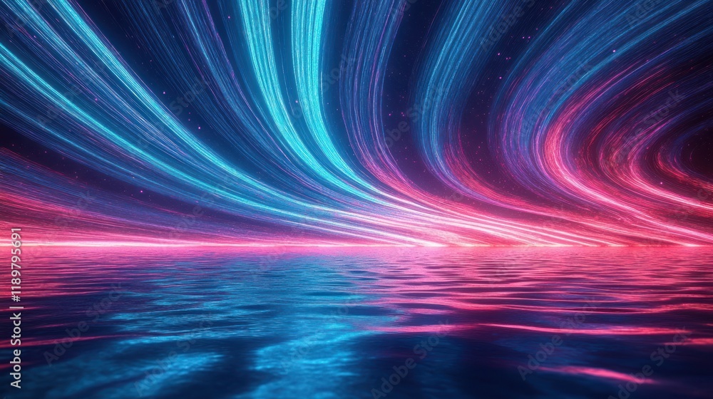 Poster futuristic abstract scene with swirling lines and vibrant light reflections in a dynamic motion envi