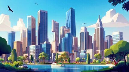 Modern City Skyline: A Vibrant Metropolis on a Sunny Day