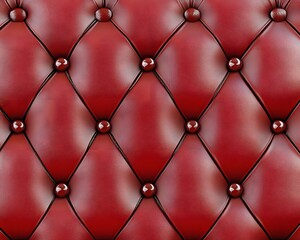 Naklejka premium Red Leather Upholstery with Diamond Tufting and Buttons