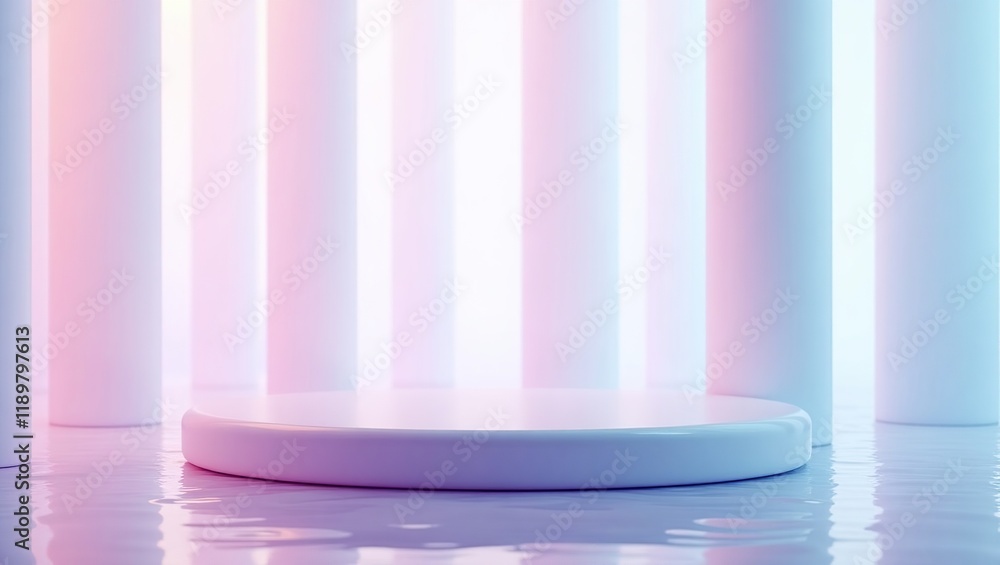 Poster pastel columns surround circular display platform