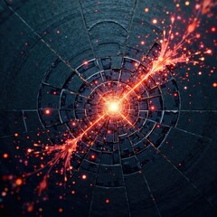 Obraz premium Cosmic dust particles swirl around a shattered chalkboard, break, shards