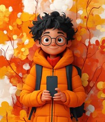 3D Illustration of a Young Man Leaning Against a Large Smartphone in a Playful Cartoon Style
