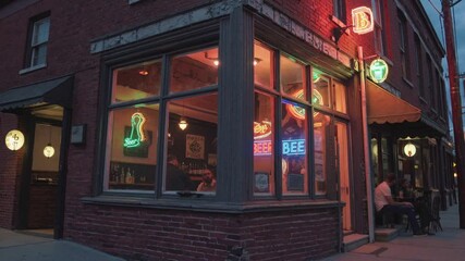 Cozy Evening at a Neon-lit Pub