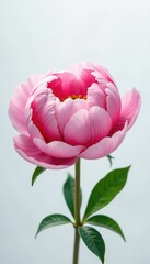 Delicate peony petals unfold on a snowy white background, blossom, nature, garden