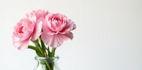 Fototapeta premium Delicate pink carnations in a vase, isolated on white background, pink flowers, white background, isolated