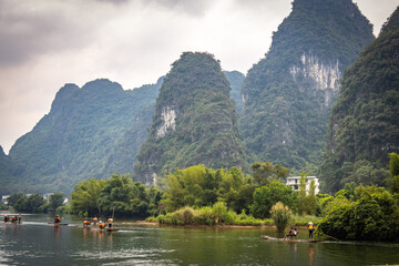 li river in yangshuo, yangshuo, guilin, china, karst landscape, limestone
