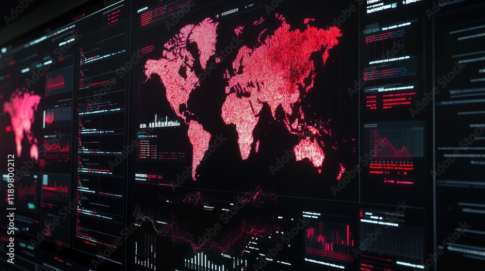 Poster a virtual interface showing real-time logistics and supply chain management data.