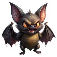 A full body depiction of an adorable yet angry bat showcasing its large ears and intense eyes