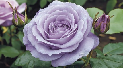 A close-up of a lavender rose, showcasing its rare and mystical beauty.