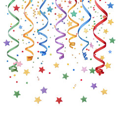 Naklejka premium Brightly colored confetti stars and serpentine streamers fill the air creating a joyful atmosphere perfect for celebrations and parties