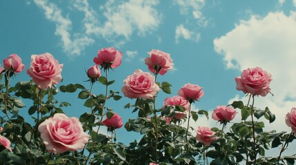 A field of wild roses under a clear blue sky, celebrating nature's raw beauty.