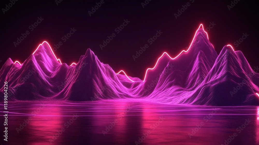 Poster a futuristic line graph with dynamic peaks and valleys, highlighted by neon lights, symbolizing grow