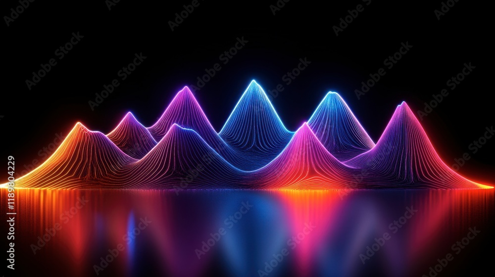 Poster a futuristic line graph with dynamic peaks and valleys, highlighted by neon lights, symbolizing grow