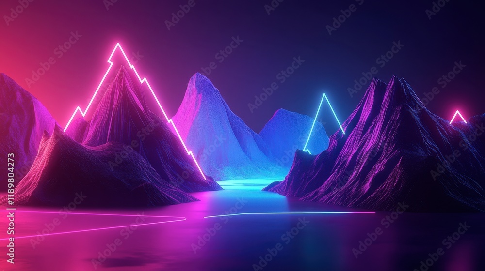 Poster a futuristic line graph with dynamic peaks and valleys, highlighted by neon lights, symbolizing grow