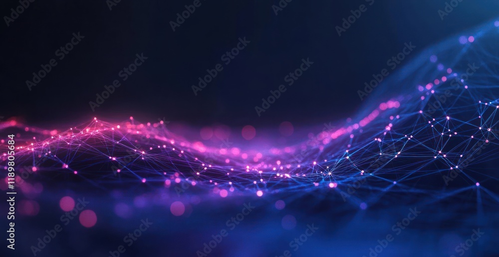 Poster futuristic digital network design with neon lights and abstract nodes