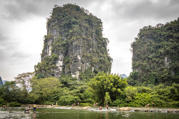 li river in yangshuo, yangshuo, guilin, china, karst landscape, limestone, sunset