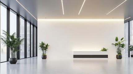 Fototapeta premium A pristine open space features a white wall with no decorations, providing a blank canvas for various uses or designs in a minimalist setting.