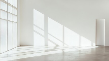 Obraz premium A pristine open space features a white wall with no decorations, providing a blank canvas for various uses or designs in a minimalist setting.