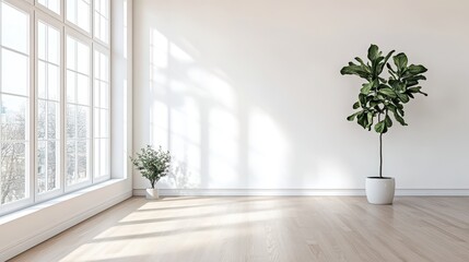 A pristine open space features a white wall with no decorations, providing a blank canvas for various uses or designs in a minimalist setting.