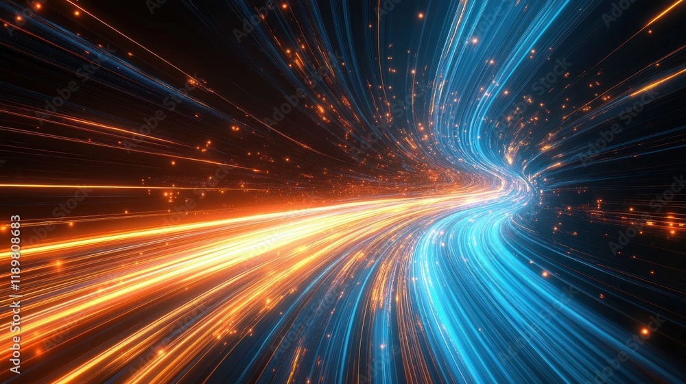 Poster futuristic abstract light trails in dynamic motion with vibrant colors and depth
