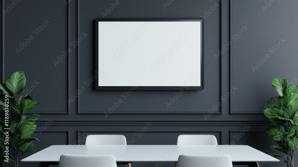 Poster modern conference room with minimalist design and empty frame