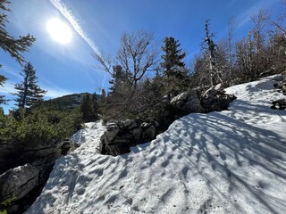 The last remnants of spring snow after a long and harsh mountain winter - Northern Velebit National...