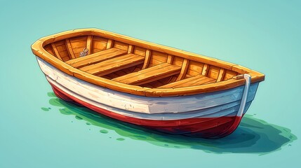 Fototapeta premium Charming Wooden Rowboat on Calm Waters