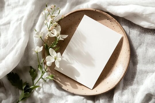 White card 5x7 mockup on plate