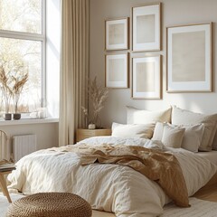 Cozy Minimalistic Bedroom Interior with Natural Lighting and Elegant Decor