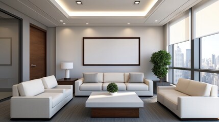 Modern Minimalist Living Room with City View and Stylish Furniture