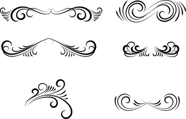 Fototapeta premium Decorative monograms and calligraphic borders. Template signage, logos, labels, stickers, cards. Graphic design page. Classic design elements for wedding invitations.