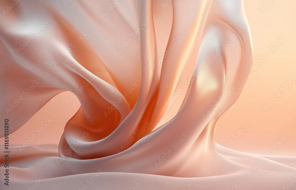 Aufkleber 3d display podium with flowing silk ribbons and soft warm gradient background for cosmetic product p
