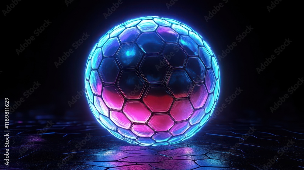 Poster futuristic hexagonal orb sphere with glowing edge for protection and security concept