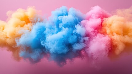 Fototapeta premium Colorful smoke clouds on pink background.
