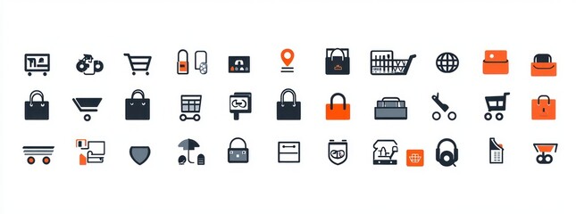 E-commerce Icons Minimalist Design Shopping Payment Delivery Web Cashless Coupons Barcode QR Code