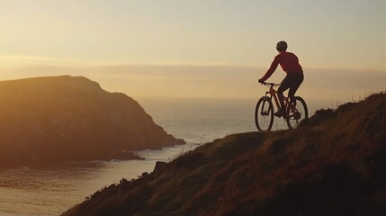 Fototapeta premium Sunset Coastal Cycling Adventure