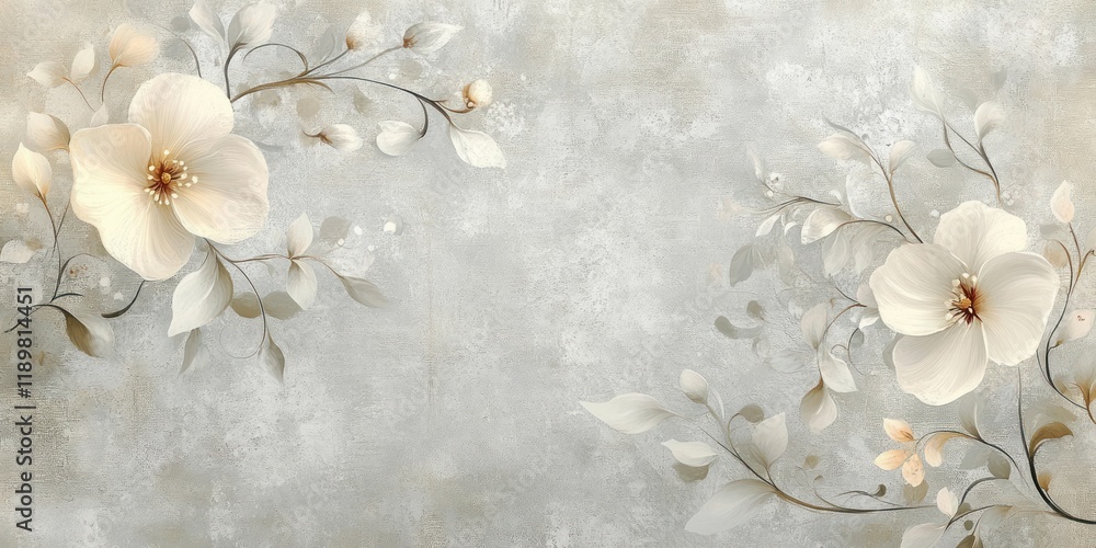 Poster floral pattern on textured gray background minimalistic scandinavian design