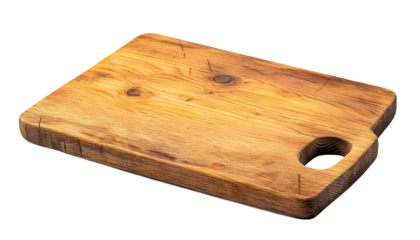 Wooden cutting board placed on a clean surface ready for meal preparation in a cozy kitchen setting