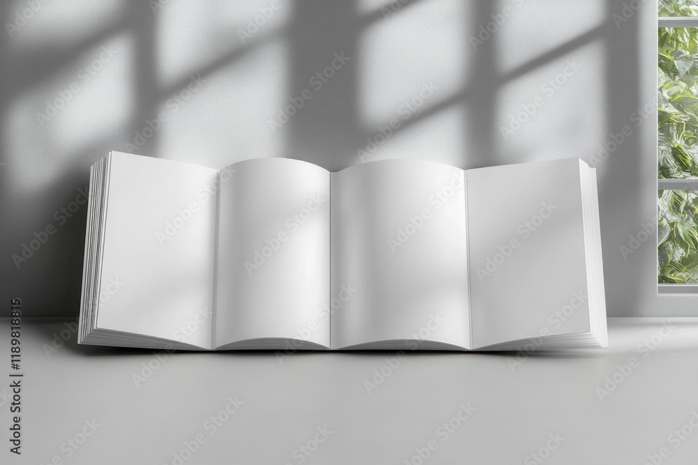 Poster minimalist booklet mockup closed and open on soft gray background for design and branding