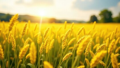 Obraz premium Soft Sesame field with blooming flowers in warm sunlight, yellow, field