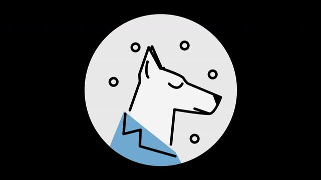 Stylized illustration of a dog in a circular design with a minimalist style.