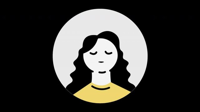 Illustration of a calm woman with curly hair on a black background, conveying a serene state of mind.