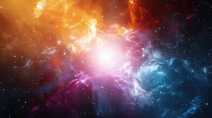 a abstract celestial realm ablaze with radiant colors and cosmic energy, with a wide empty space for text in the center, dynamic and celestial hues against a dark